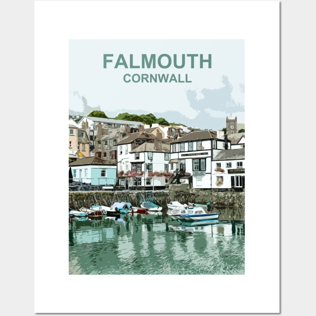 Cornwall, Falmouth Harbour. Travel poster. Cornish gift Wall Art by BarbaraGlebska